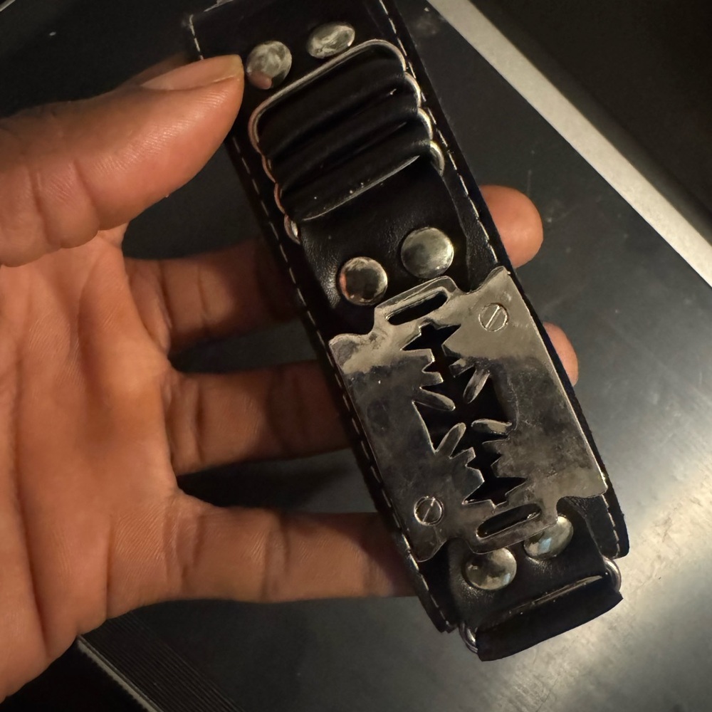 Black Leather Bracelet with Silver Accents - Picture 4 of 5